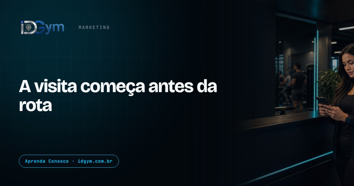 Gestora de academia conferindo no celular as informações da unidade antes de atualizar o perfil no mapa.